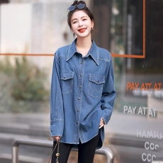 批发<b class='q'>牛仔</b>衬衣女早春秋时尚爆款2026新款设计感<b class='q'>大码</b>胖mm中长款衬衫上衣