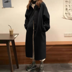 批发黑色呢子大衣女外套中长款2024新款秋冬韩系赫本风毛呢外套小个子