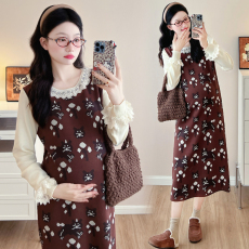 批发实拍新款孕妇针织宽松显瘦俏皮可爱花边蕾丝气质潮妈假两件