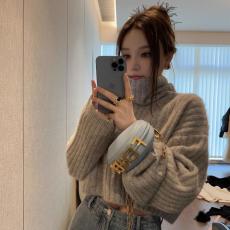 批发现 复古慵懒风高领毛衣女秋冬加厚宽松针织<b class='q'>打底衫</b>短款套头毛衣