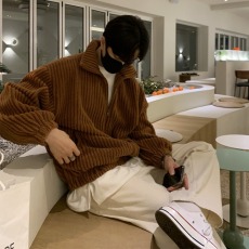 批发冬季男装加厚灯芯绒毛呢外套男<b class='q'>韩</b>版潮流港<b class='q'>风</b>衣服百搭立领夹克上衣