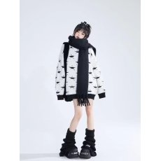 批发常规长袖美式复古亲子叠穿毛衣女慵懒风撞色拼接针织<b class='q'>家庭装</b>中长款