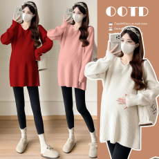 批发实拍孕妇软糯毛衣秋冬新款<b class='q'>百搭</b>洋气宽松中长款针织衫孕妇哺乳上衣