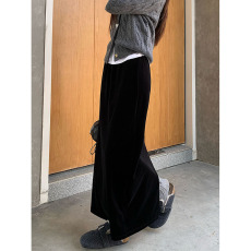 批发实拍实价~2025新款韩版高腰<b class='q'>显瘦</b>丝绒长裙后开叉松紧腰A字裙包臀裙