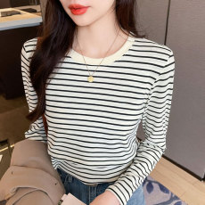 批发实拍 哺乳条纹长袖T恤产后<b class='q'>春</b>夏打底喂奶上衣百搭显瘦月子期服