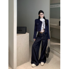 批发实拍复古性感小香风外套+蕾丝T恤内搭上衣+阔腿<b class='q'>牛仔裤</b>套装女