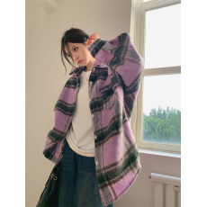 批发现货实拍实价 秋冬款毛绒绒撞色<b class='q'>大</b>格子中长款翻领毛呢<b class='q'>外套</b><b class='q'>女</b>