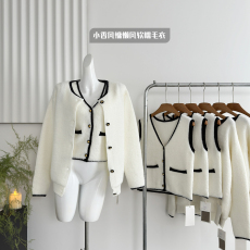 批发区区欧阳 小香风针织开衫女<b class='q'>秋</b>季长袖慵懒风软糯毛衣外套复古上衣