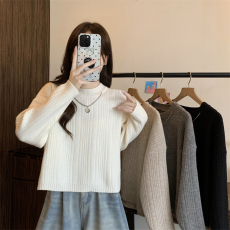 实拍实价 新版复古慵懒风设计感宽松圆领毛衣