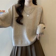 实拍实价 新版复古慵懒风设计感宽松圆领毛衣