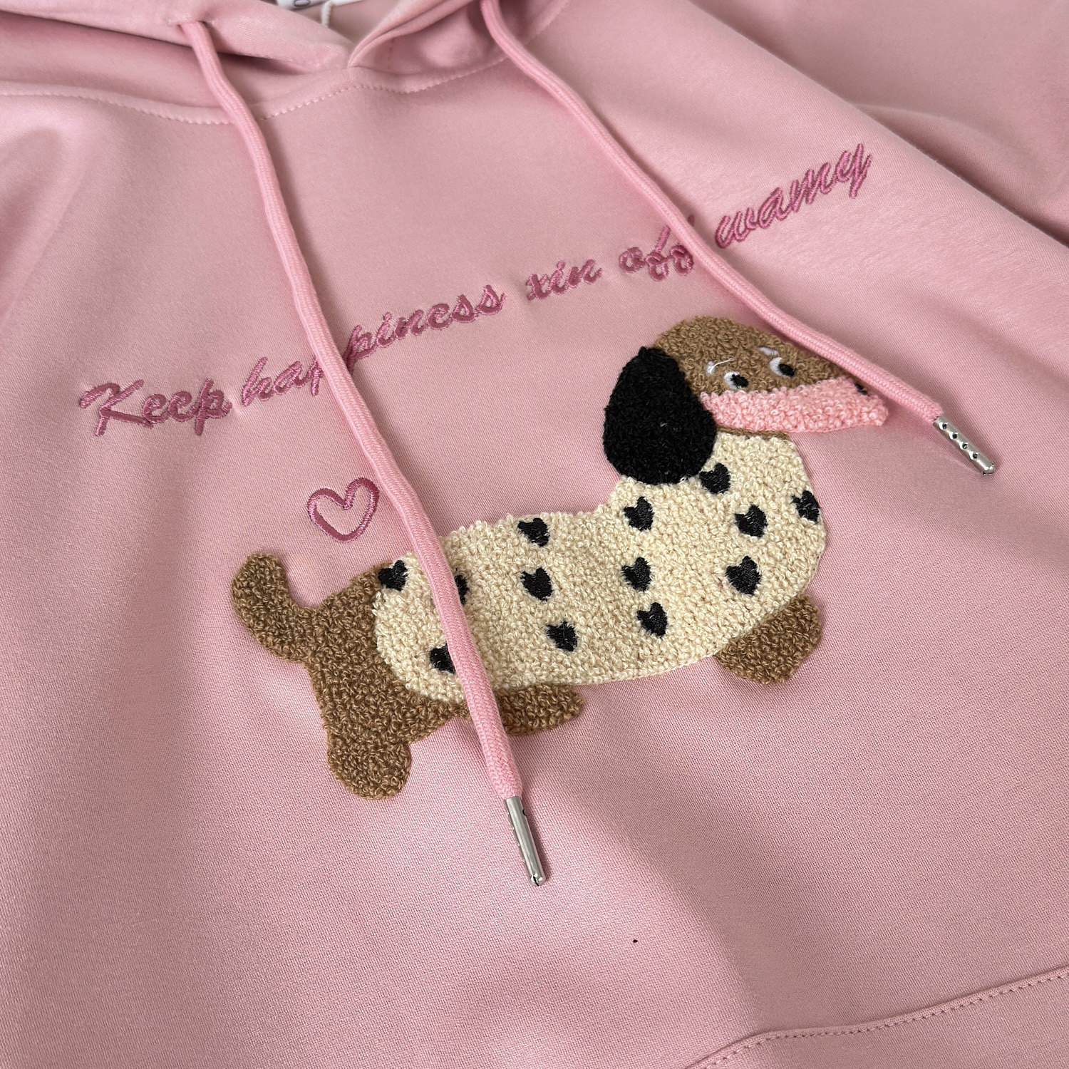 White water girl, my little dog is very cute. Design sense: printed hooded sweatshirt for women, round neck, Korean_voghion.com