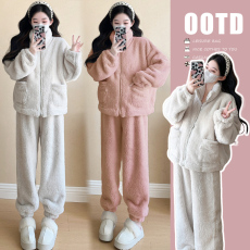 现实拍 孕妇装加绒珊瑚绒休闲加绒孕妇套装家居服