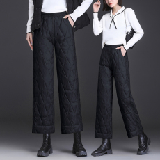 批发羽绒棉裤2024冬装高腰宽松保暖阔腿裤灯芯绒拼接保暖加厚长裤子女