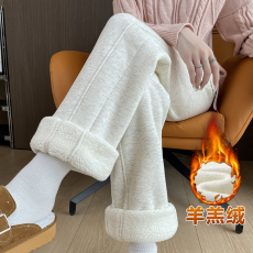 批发实拍2025秋冬季加绒休闲<b class='q'>裤子</b>女保暖加厚羊羔绒香蕉运动卫裤