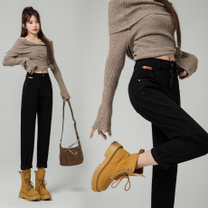 批发实拍 哈伦牛仔裤女秋季新款高腰直筒宽松显瘦百搭大码胖MM老爹裤