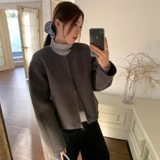 批发尺寸已更新 韩系简约百搭通勤圆领呢料加棉短<b class='q'>外套</b>长袖拉链<b class='q'>夹克</b>