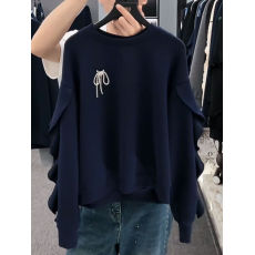 批发设计感小众优雅花袖拼接蝴蝶结显瘦宽松休闲春季百搭减龄卫衣