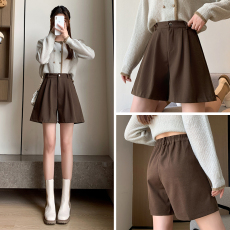 批发实拍 380克星空呢小个子毛呢短裤女新款显瘦西装裤阔腿休闲裤子