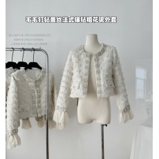 批发FFmiss◆小香风镶钻流苏毛毛<b class='q'>蕾丝</b>短外套女秋重工钉珠拼接洋气开衫