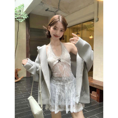 批发手感柔软不扎身白色蕾丝挂脖<b class='q'>背心</b>早秋新款性感修身显瘦短裙