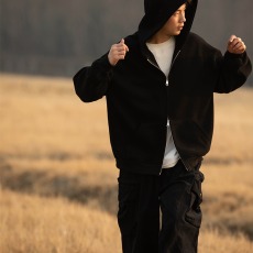 批发美式连帽开衫卫衣男生2024新款秋冬季复古潮牌青少年简约宽松外套