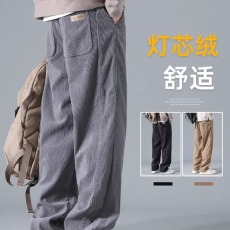 批发wassup休闲裤男士夏季潮流宽松直筒阔腿大码春秋灯芯绒长裤子男款