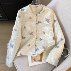 批发实拍新中式福利款秋季改良盘扣提花长袖开衫百搭淑女重工刺绣外套
