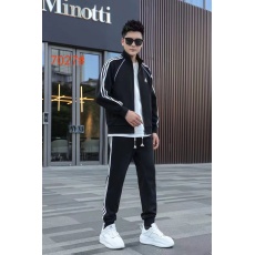 批发高端秋<b class='q'>冬</b>款条纹运动休闲套装男加厚宽松外套长裤百搭两件套装