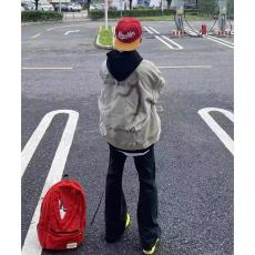 批发网图 美式街头字母闪电印花夹克外套套头慵懒潮流日系连帽新款ins