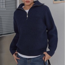 批发已出货韩国chic纯色加厚针织衫半拉链大翻领慵懒宽松保暖套头毛衣