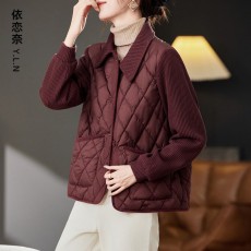 批发安可拉红<b class='q'>棉衣</b>棉服女2025新款秋冬妈妈洋气小个子大码菱格夹棉外套