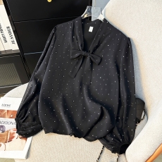 批发2026春季法式复古飘带<b class='q'>衬衫</b>上衣女气质通勤设计感宽松长袖雪纺衫