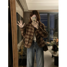 批发实拍 <b class='q'>大码</b>小香风气质显瘦高级感百搭格子外套