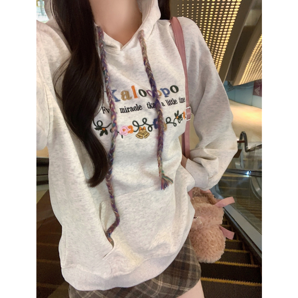 PF24284# 实拍 华棉复合 加绒/薄款 连帽卫衣女设计感小众刺绣图案