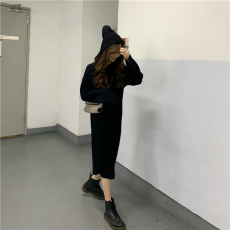 批发<b class='q'>中长款</b>过膝加厚毛衣裙女2026秋季新款宽松连帽打底针织连衣裙子女