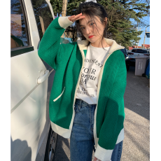 批发秋冬装新款大码女装韩国ins慵懒风翻领拉链毛衣外套慵懒风开衫