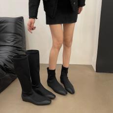 批发2024方头短靴针织袜筒弹力瘦瘦靴内增高显瘦显腿长百搭平底短靴黑