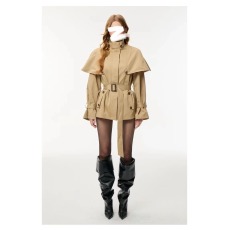 批发气质卡其色立领<b class='q'>风衣</b>外套女2026年秋季新款韩版<b class='q'>时尚</b>设计感斗篷大衣