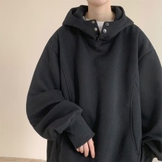 批发重磅连帽纽扣装饰卫衣男女2024年新款春秋款复古纯色上衣长袖外套