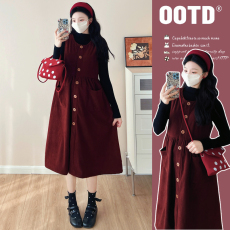 批发实拍新款孕妇秋<b class='q'>冬</b>宽松显瘦高级感灯芯绒马甲针织打底两件套