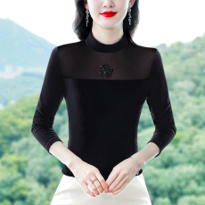 批发网纱长袖T恤女秋冬2026年新款半高领蕾丝<b class='q'>打底衫</b>内搭洋气小衫上衣