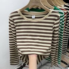 批发纯棉<b class='q'>春</b>秋百搭时尚遮肉上衣潮流休闲简约条纹T恤新款显瘦薄款长袖