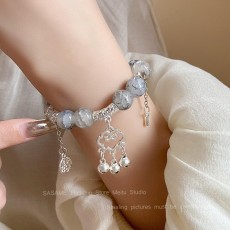 批发新中式中古风一步一响叮当手链女福字祥云铃铛串珠手串 手饰