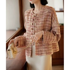 批发<b class='q'>专柜</b><b class='q'>正品</b>新中式小香风粗花短款外套女2024春秋新款单排扣圆领上衣