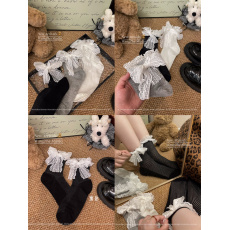 批发实拍特价不减  秋季新款蕾丝花边绑带蝴蝶结芭蕾<b class='q'>短袜</b>中筒袜