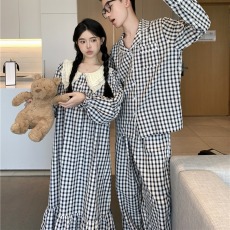 实拍实价韩版情侣甜美宽松娃娃领蕾丝秋季长袖家居服套装睡裙