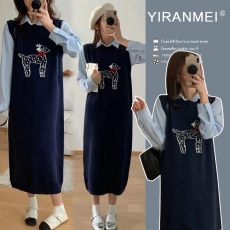 批发实拍~2024秋<b class='q'>冬</b>新款韩版时尚长款马甲裙+衬衣减龄显瘦套装