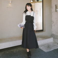 批发2026早春大码假两件吊带连衣裙收腰显瘦赫本风初恋裙M-4XL200斤