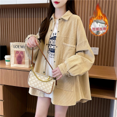 批发抖音原版做法复超柔加绒秋冬款慵懒风POLO领衬衫<b class='q'>外套</b>特价