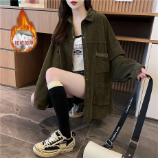 批发抖音原版做法复超柔加绒秋冬款慵懒风POLO领衬衫<b class='q'>外套</b>特价